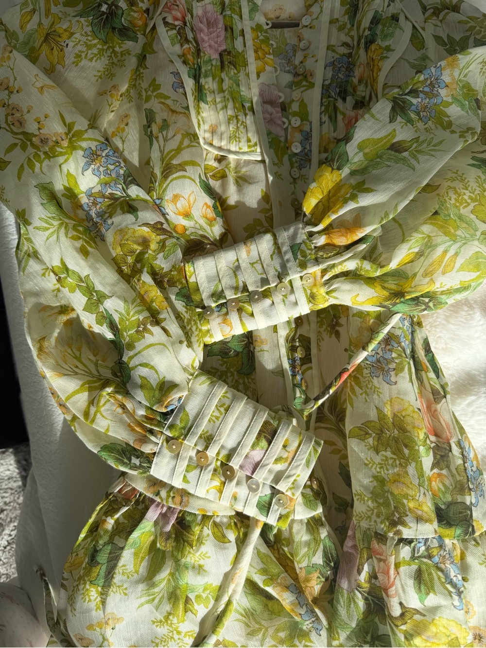 Alemais Cream Floral Long Sleeve Tiered Dress - Picture 3 of 11